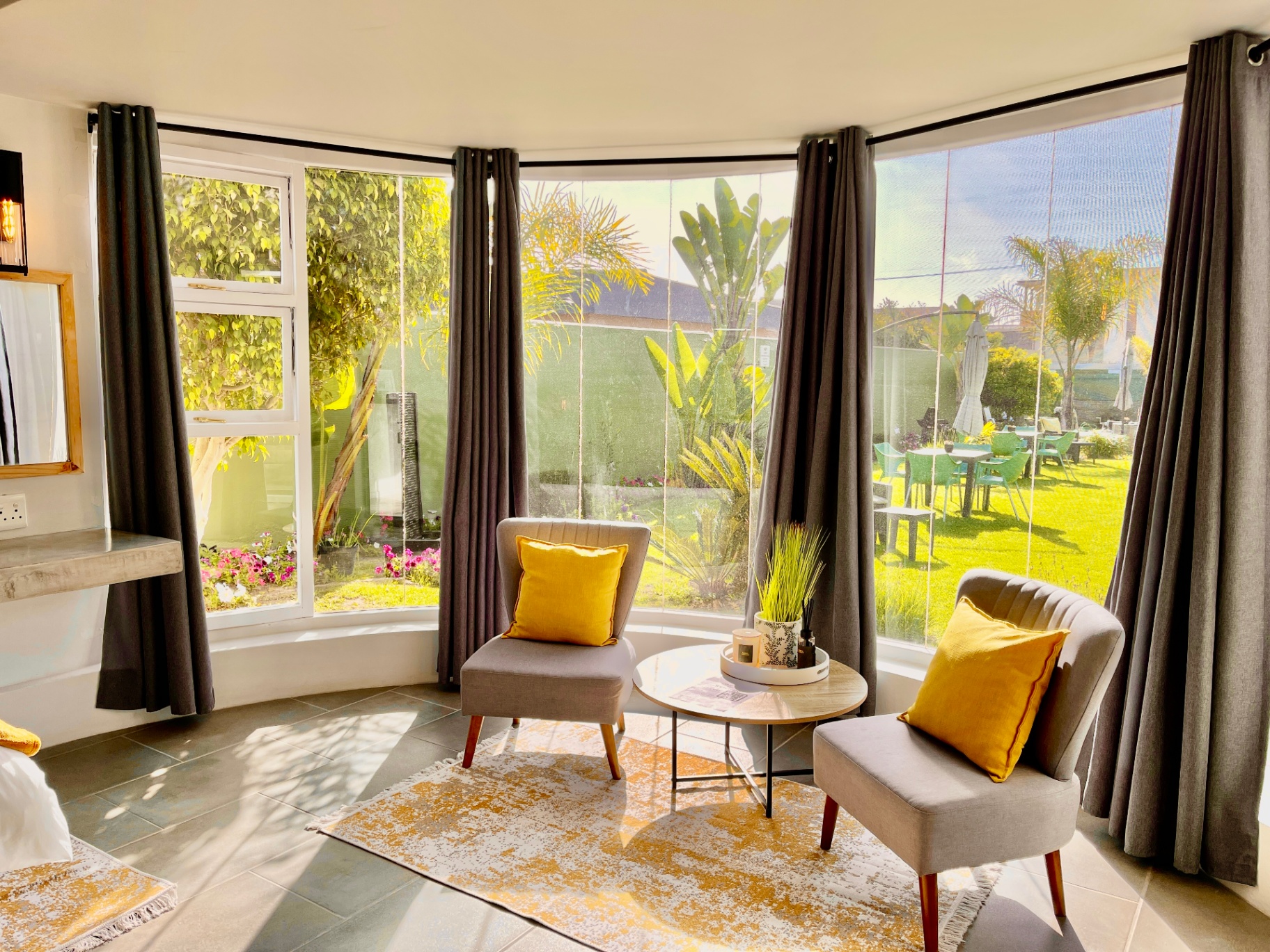 Bay window lounge area with garden view